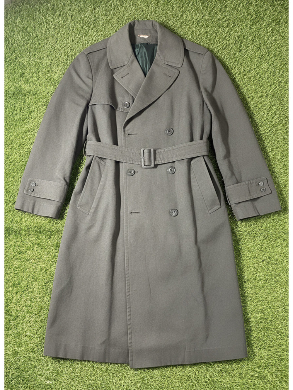 1960s Military Wool Gabardine Overcoat Long Gray Mens Size 42 Long